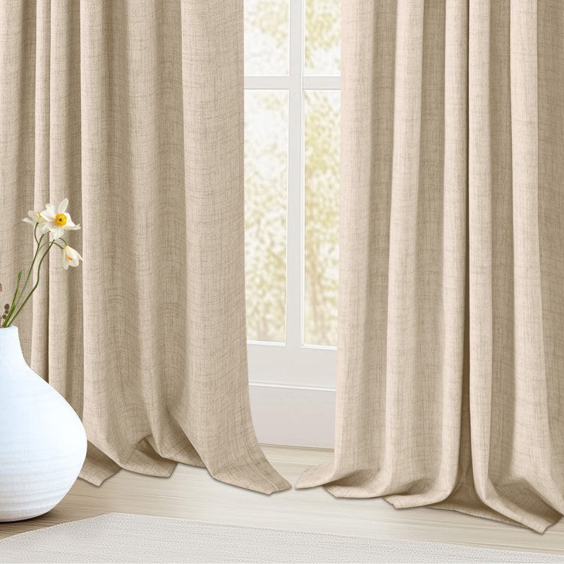 100% Blackout Curtains Linen Textured Thermal Drapes for Bedroom