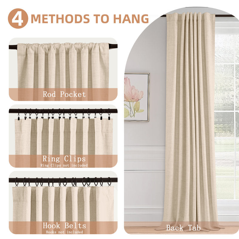 100% Blackout Curtains Linen Textured Thermal Drapes for Bedroom