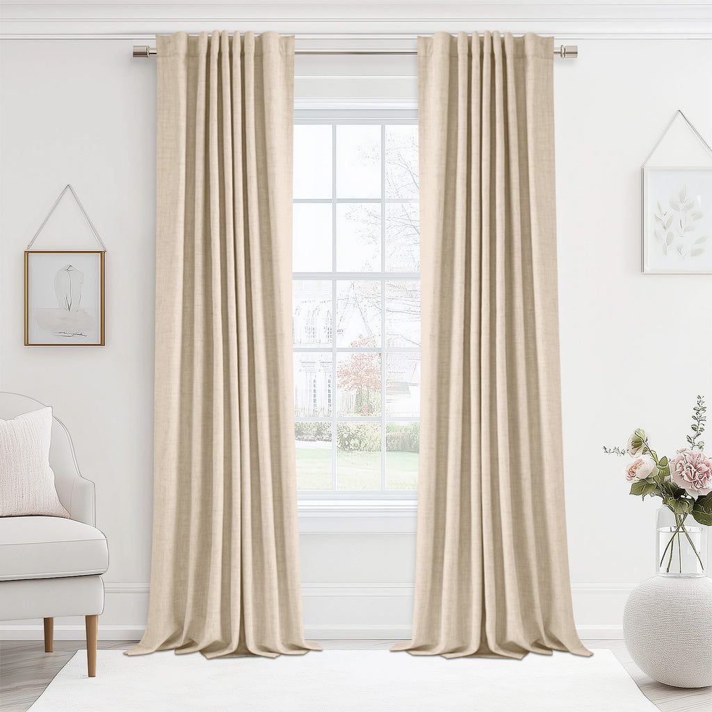100% Blackout Curtains Linen Textured Thermal Drapes for Bedroom