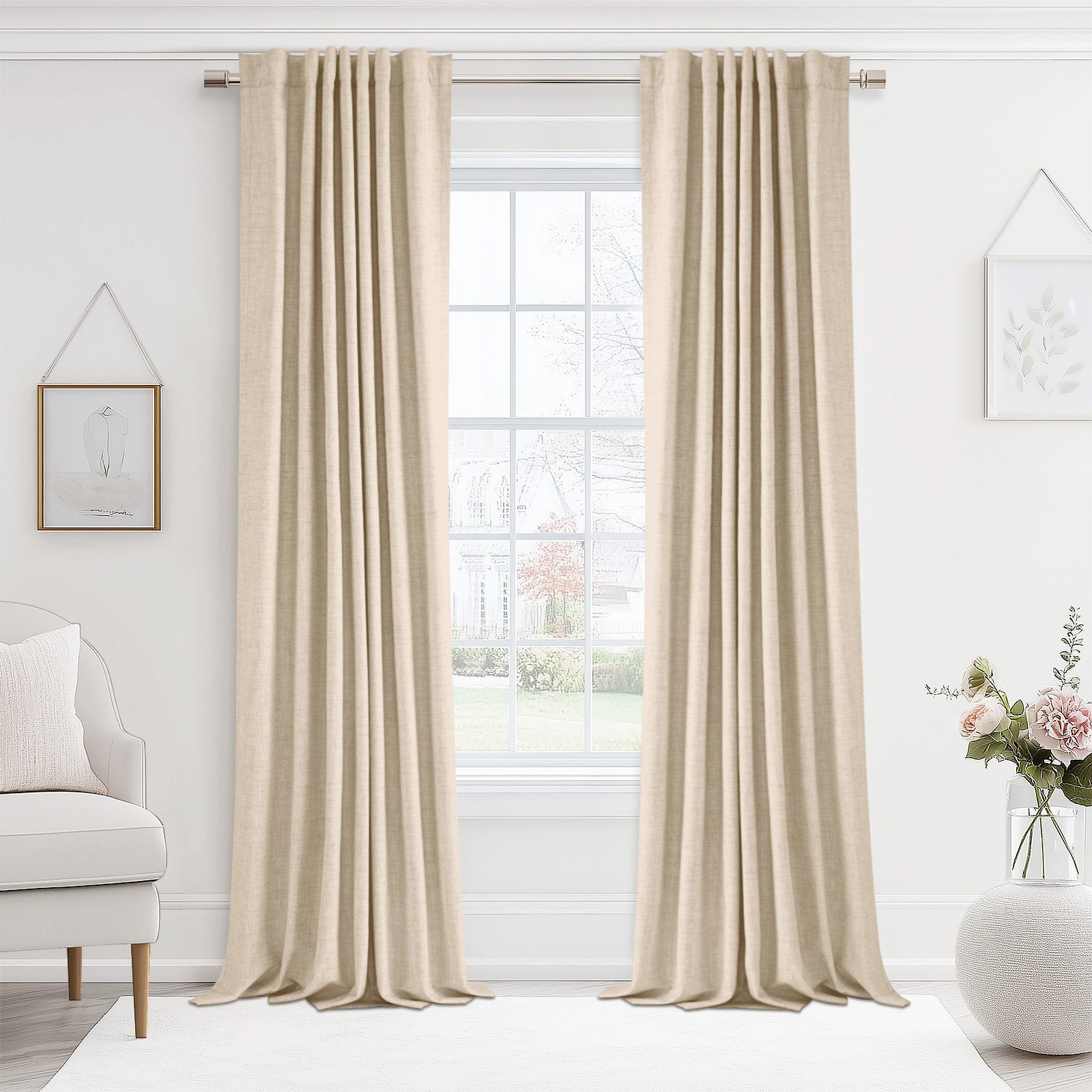 100% Blackout Curtains Linen Textured Thermal Drapes for Bedroom