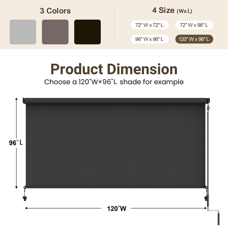10'x8' Cordless Outdoor Roller Shade - UV Block Patio Sun Shade