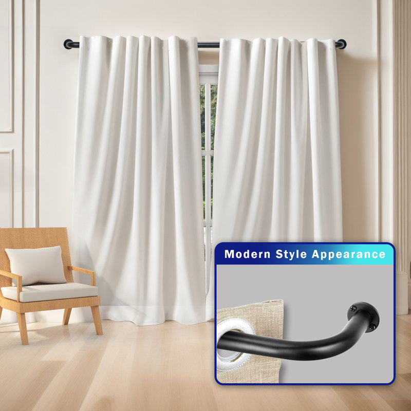 Adjustable Steel Curtain Rod - Matte Black Wraparound Design