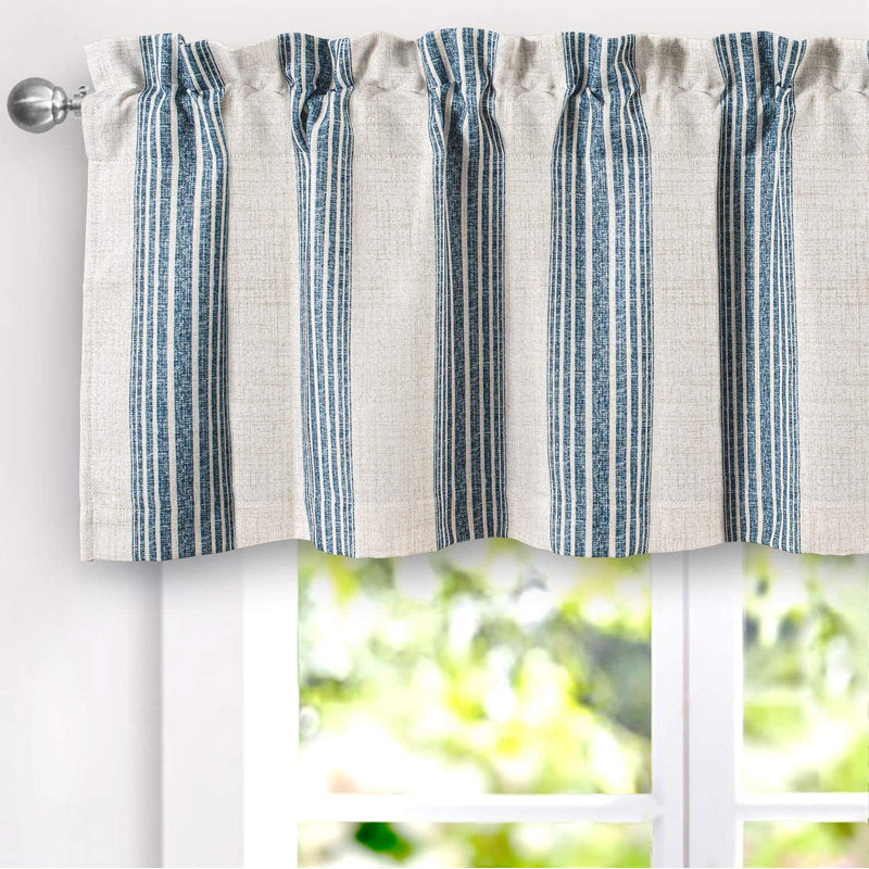 Striped Linen Blend Window Valance - Tailored Farmhouse Style