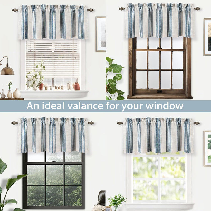 Striped Linen Blend Window Valance - Tailored Farmhouse Style