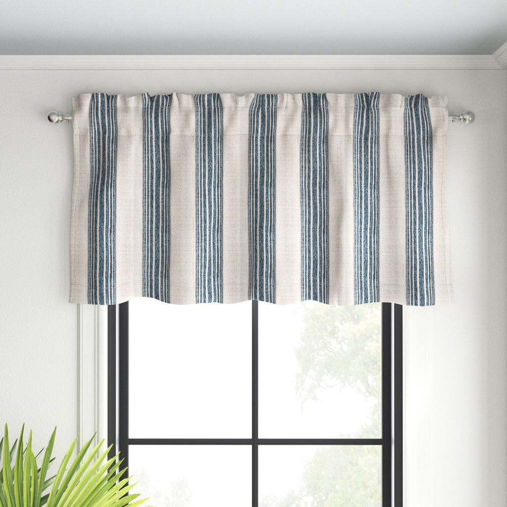 Striped Linen Blend Window Valance - Tailored Farmhouse Style