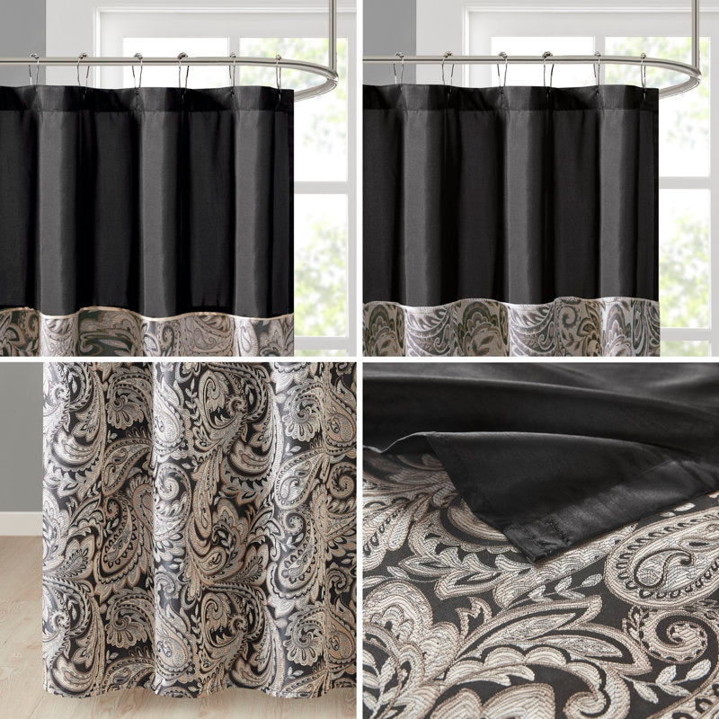 Paisley Jacquard Shower Curtain - Traditional Black Bathroom Decor
