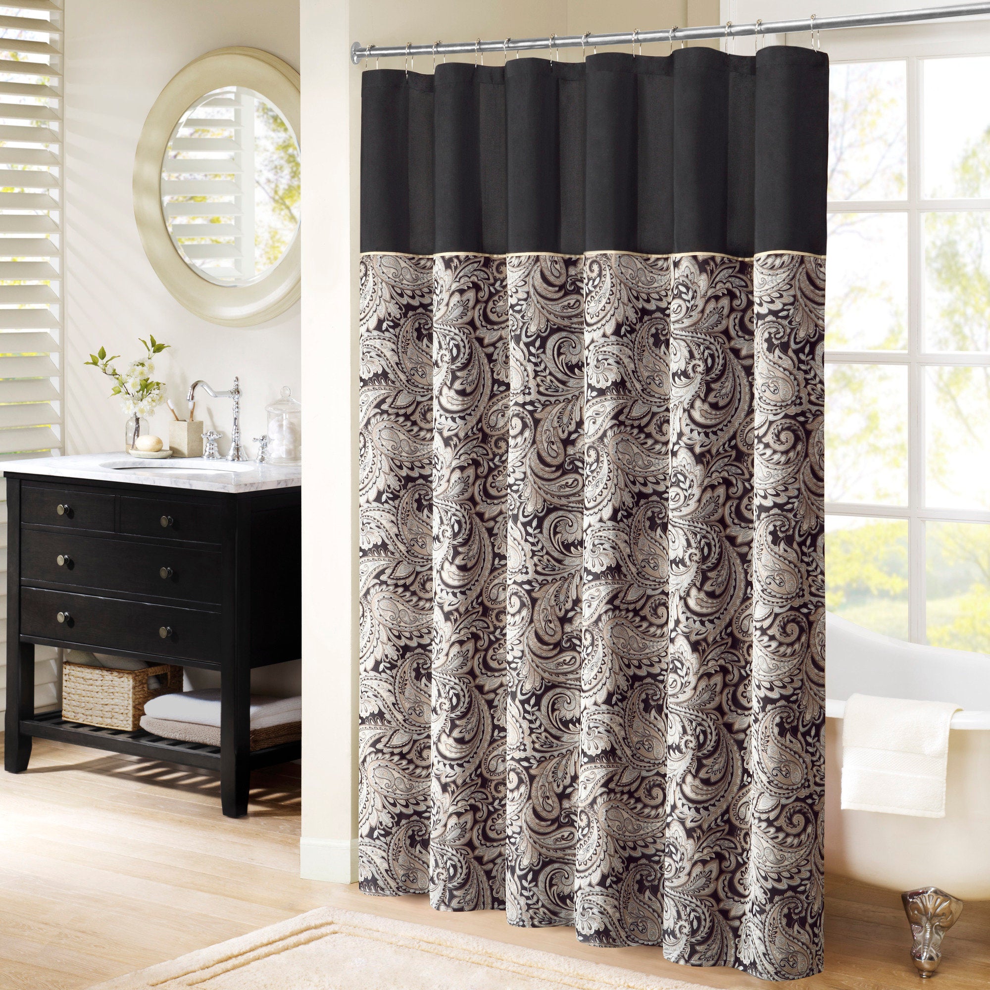 Paisley Jacquard Shower Curtain - Traditional Black Bathroom Decor
