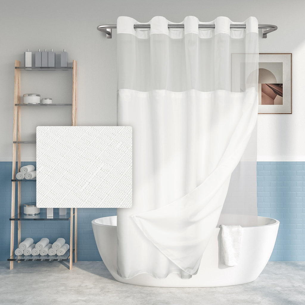 Slub Linen Shower Curtain with Snap-in Liner - No Hook Design