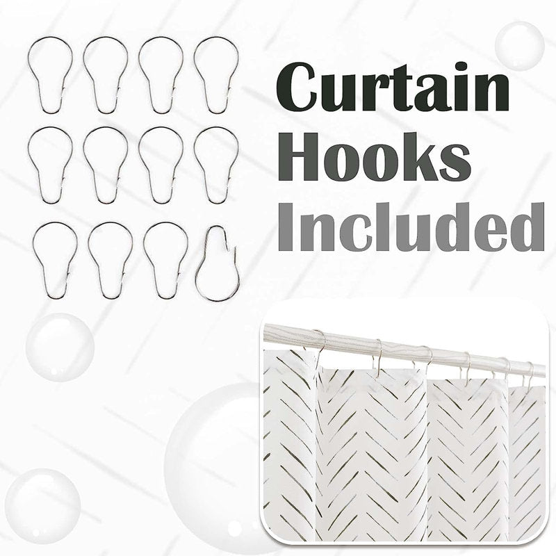Chevron Shower Curtain Set with Hooks - Modern Black & White Decor
