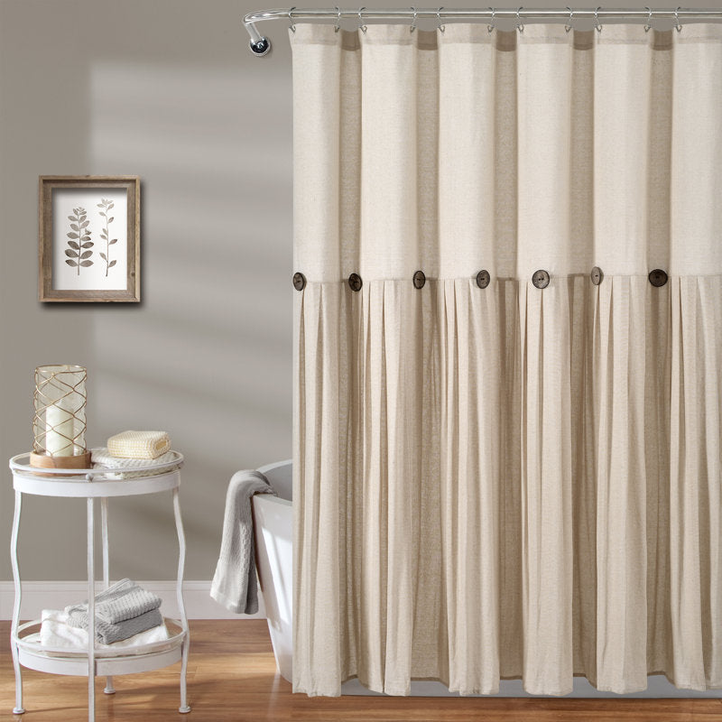 Beckham Linen Button Shower Curtain - Farmhouse Bathroom Decor