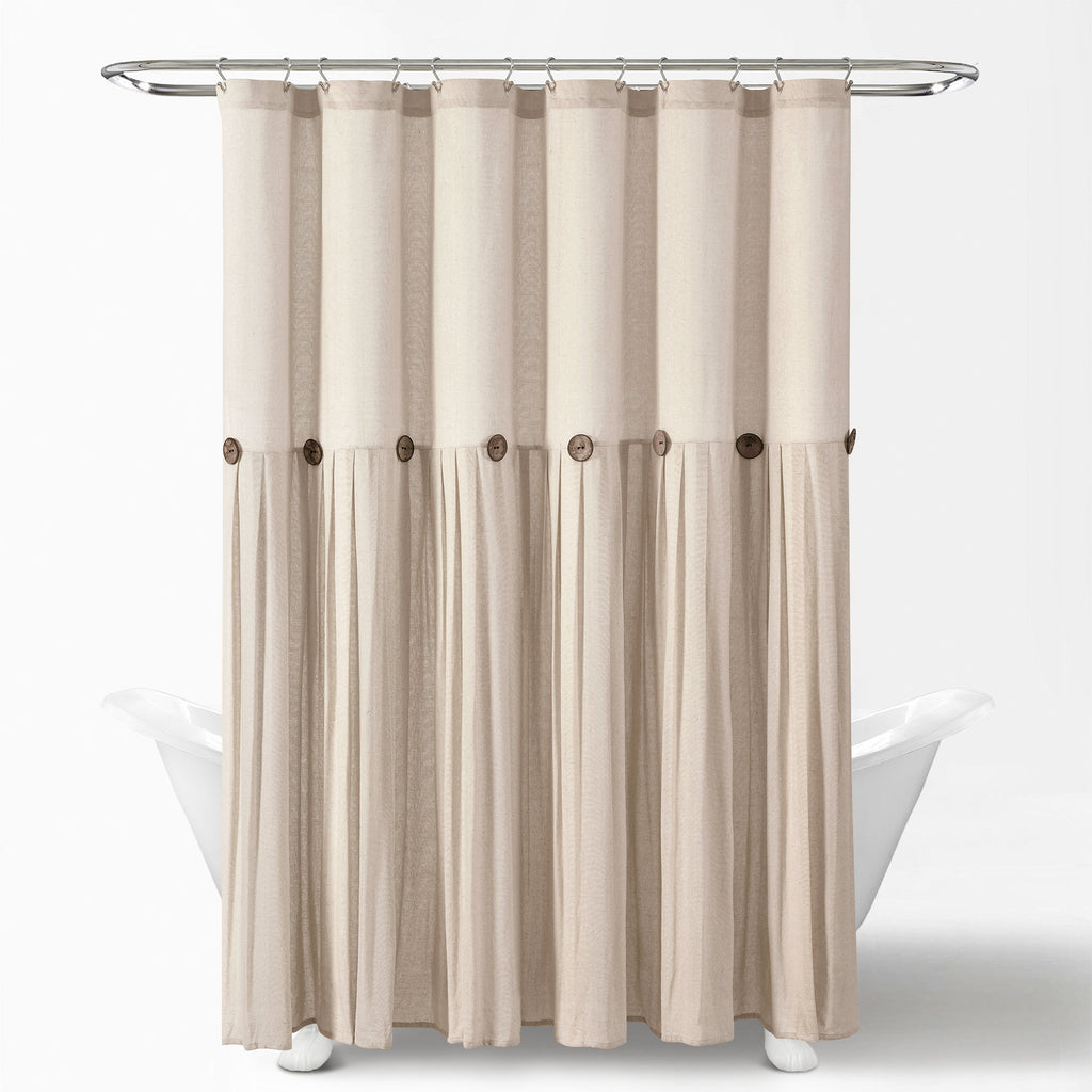 Beckham Linen Button Shower Curtain - Farmhouse Bathroom Decor