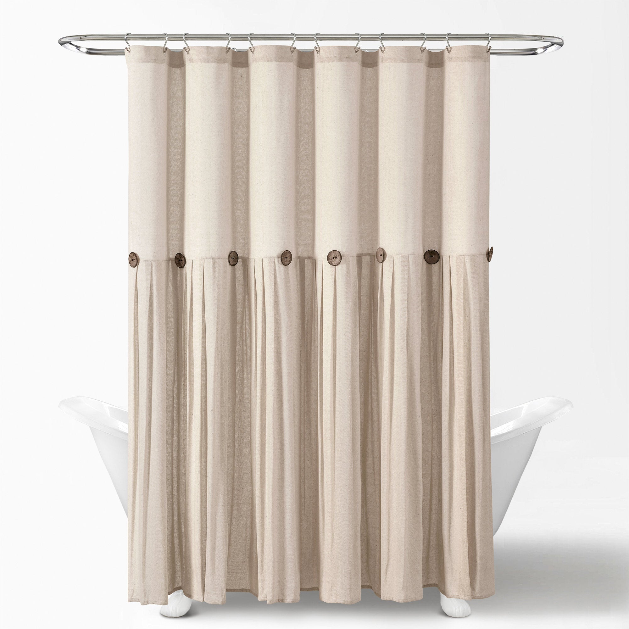 Beckham Linen Button Shower Curtain - Farmhouse Bathroom Decor