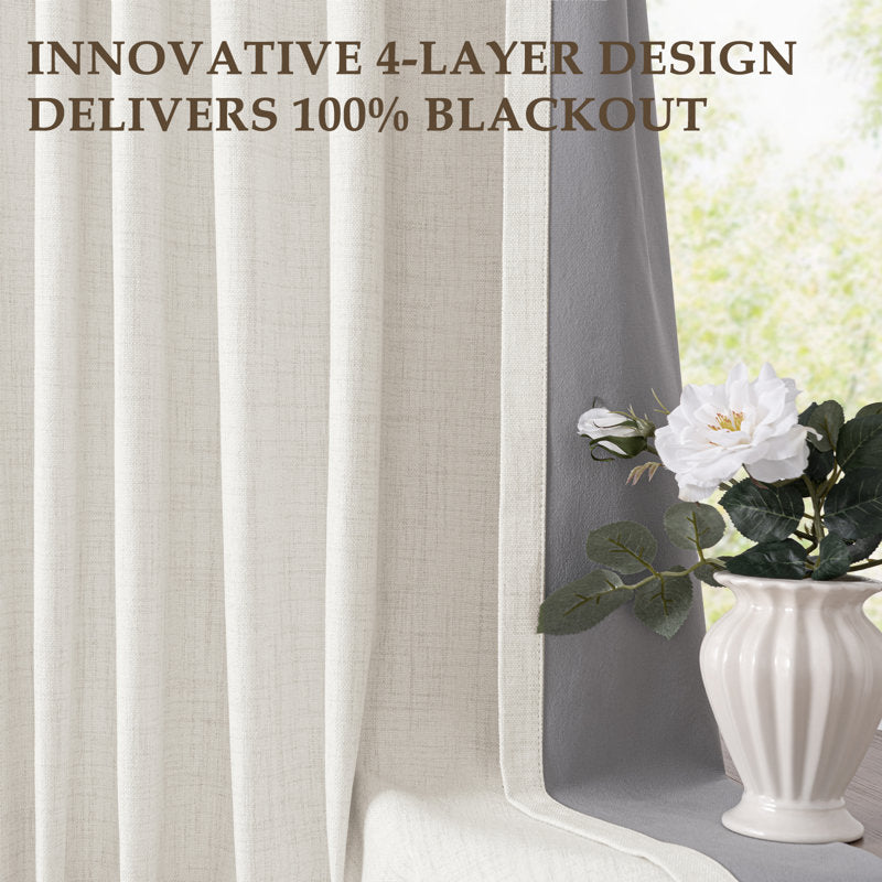 100% Blackout Curtains - Faux Linen Thermal Set for Bedroom