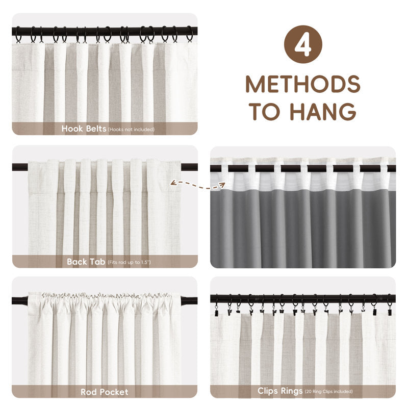 100% Blackout Curtains - Faux Linen Thermal Set for Bedroom