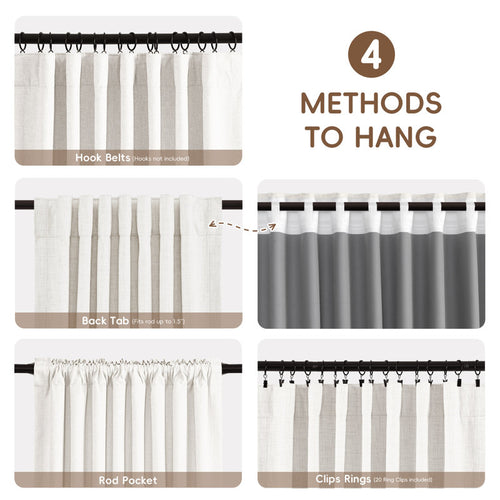 100% Blackout Curtains - Faux Linen Thermal Set for Bedroom