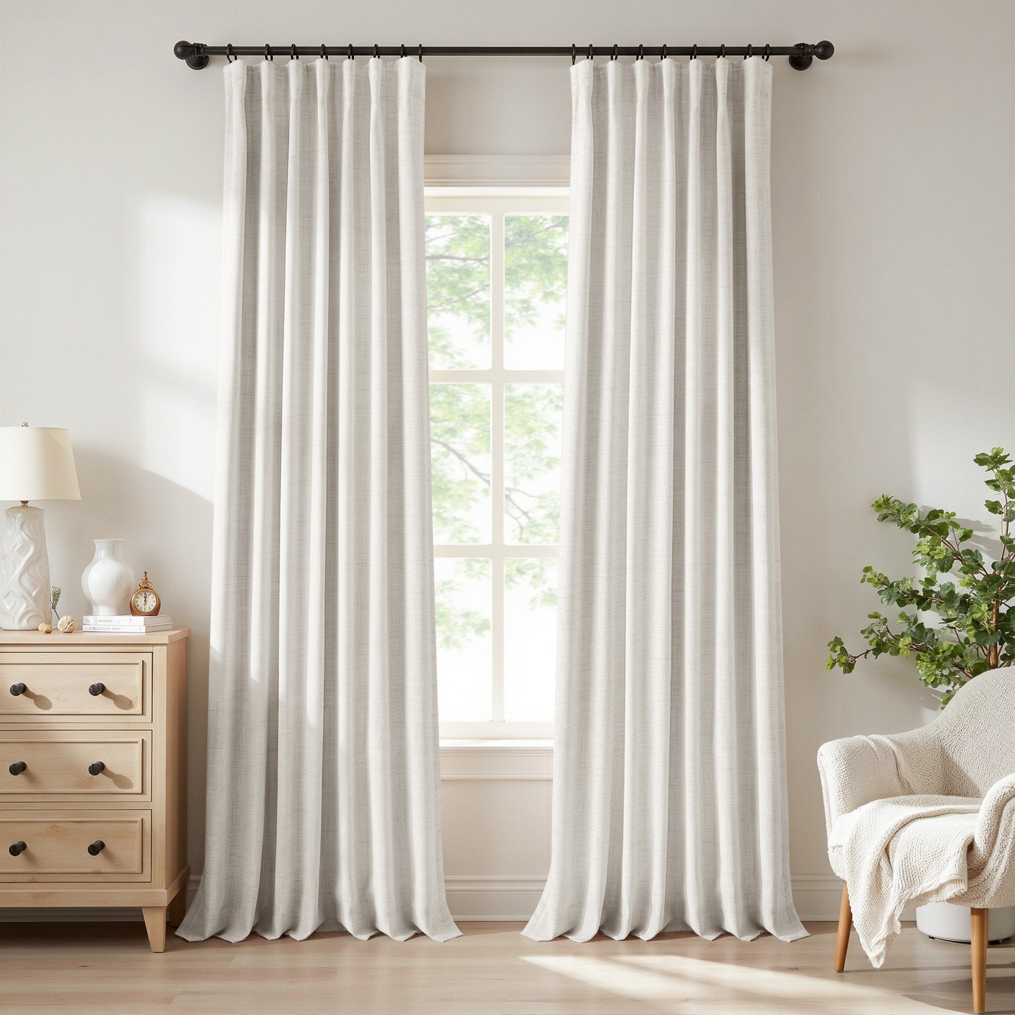 100% Blackout Curtains - Faux Linen Thermal Set for Bedroom