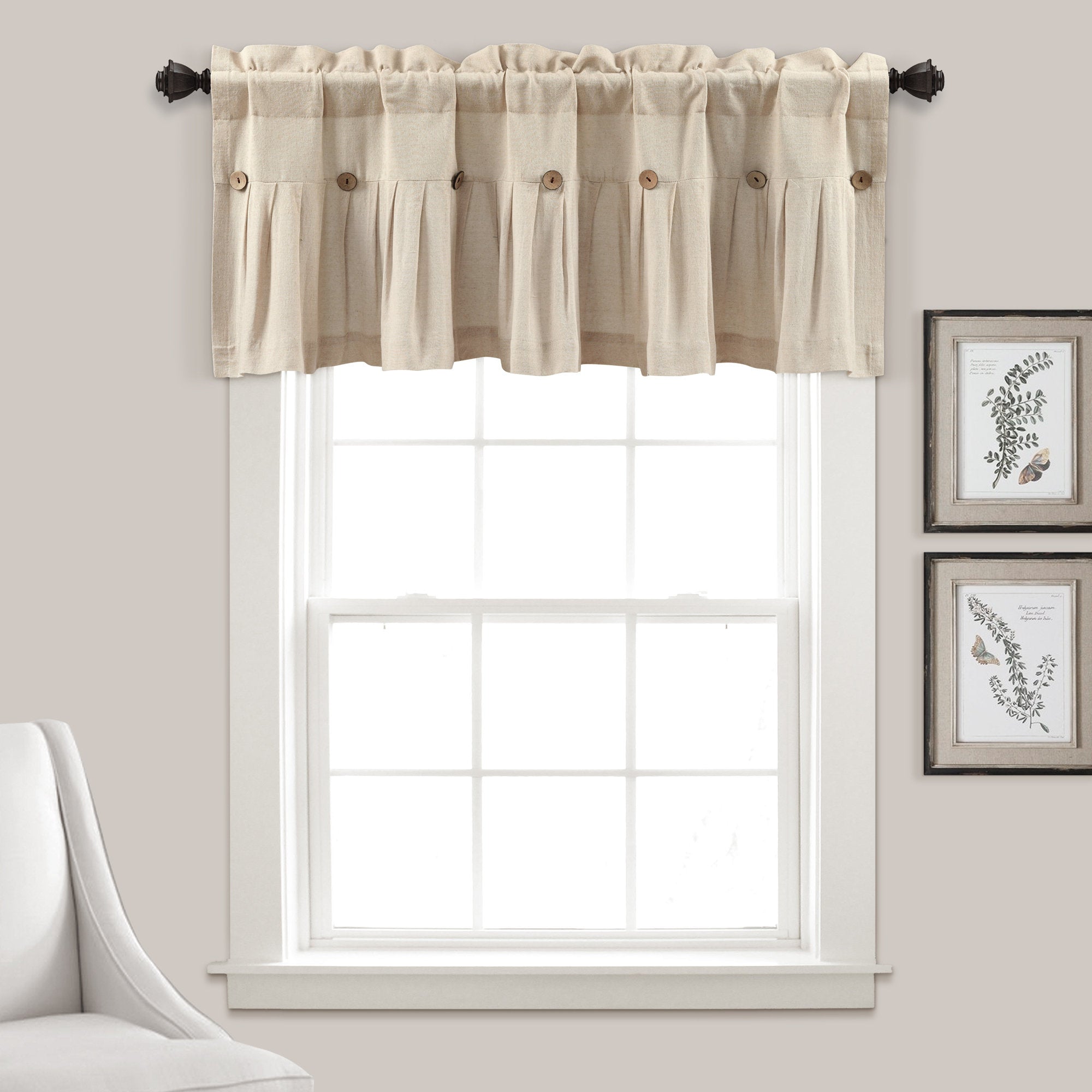Cotton Blend Tailored Window Valance - Modern Farmhouse Button Style