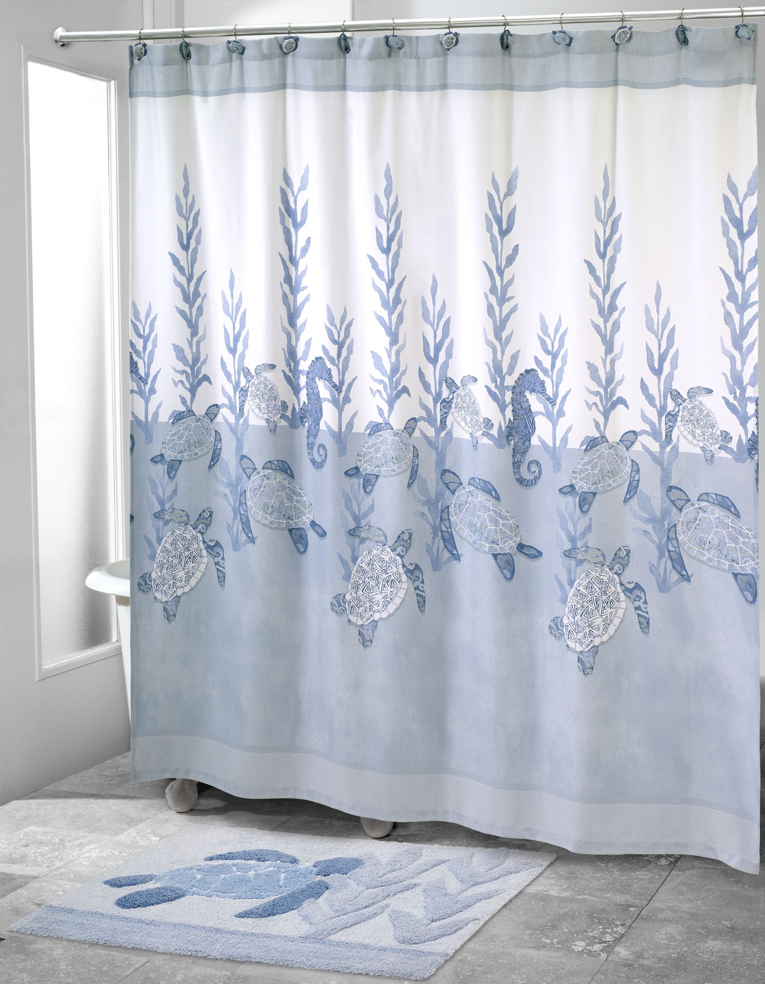 Avanti Caicos Sea Turtle Shower Curtain - Blue Cotton Blend Decor