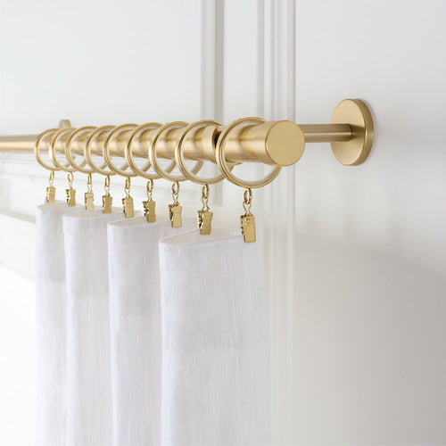 1-1/8" Fixed Curtain Rod | Brushed Gold Metal | Heavy Window Treatments