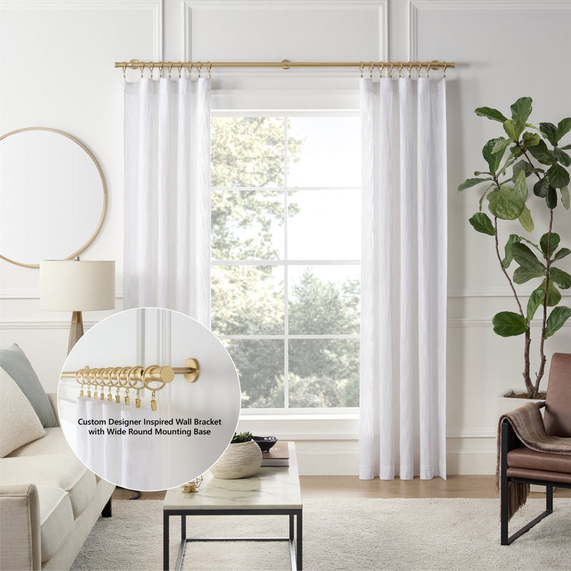 1-1/8" Fixed Curtain Rod | Brushed Gold Metal | Heavy Window Treatments