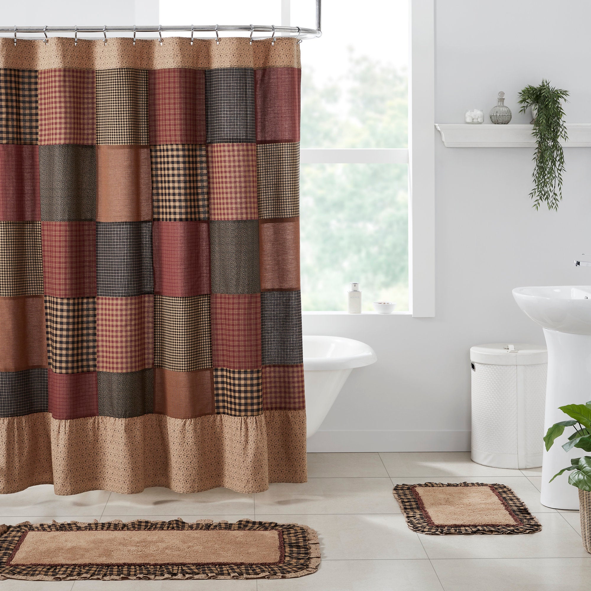 Cotton Patchwork Shower Curtain - Primitive Country Bathroom Decor