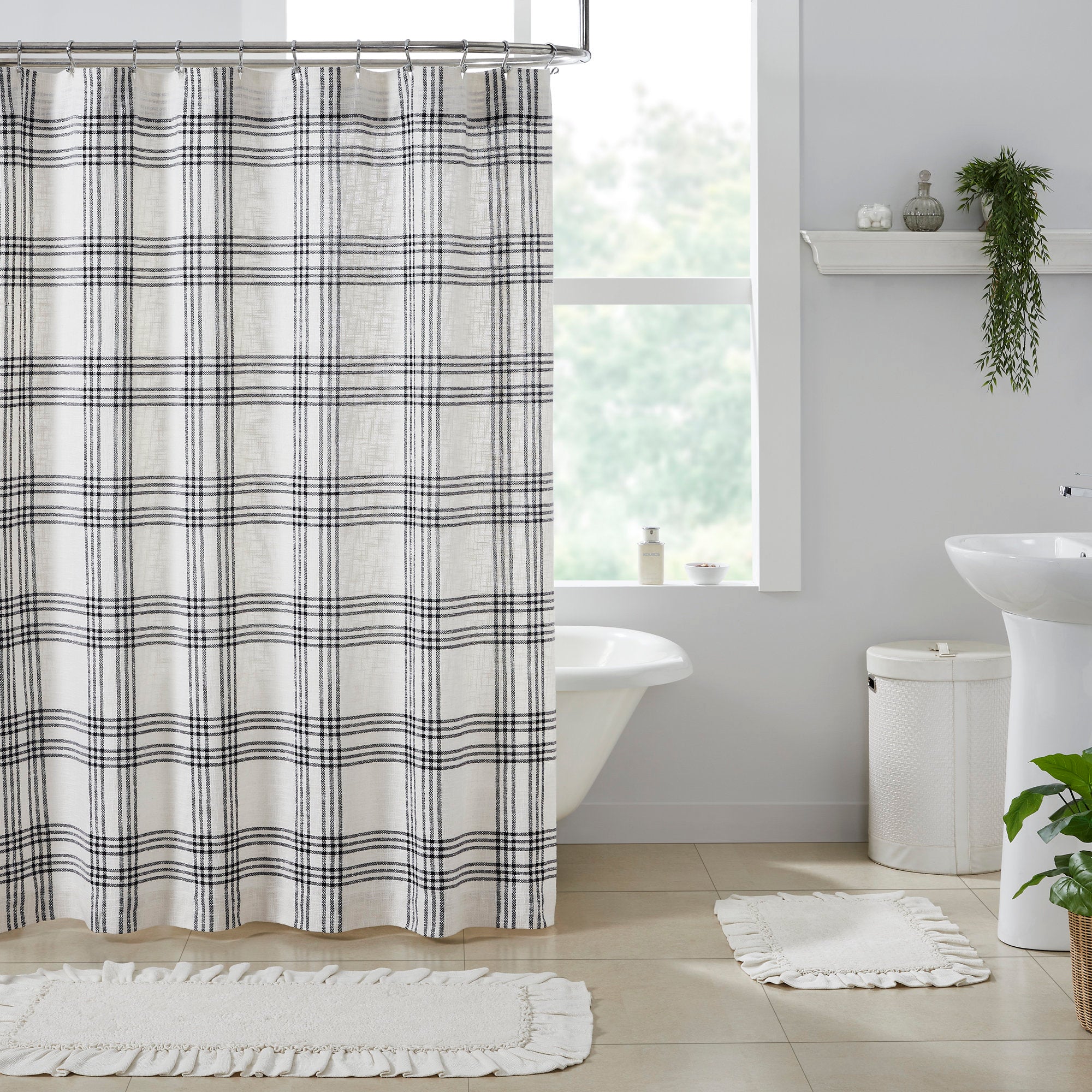 Cotton Plaid Shower Curtain - Farmhouse Style Bathroom Decor