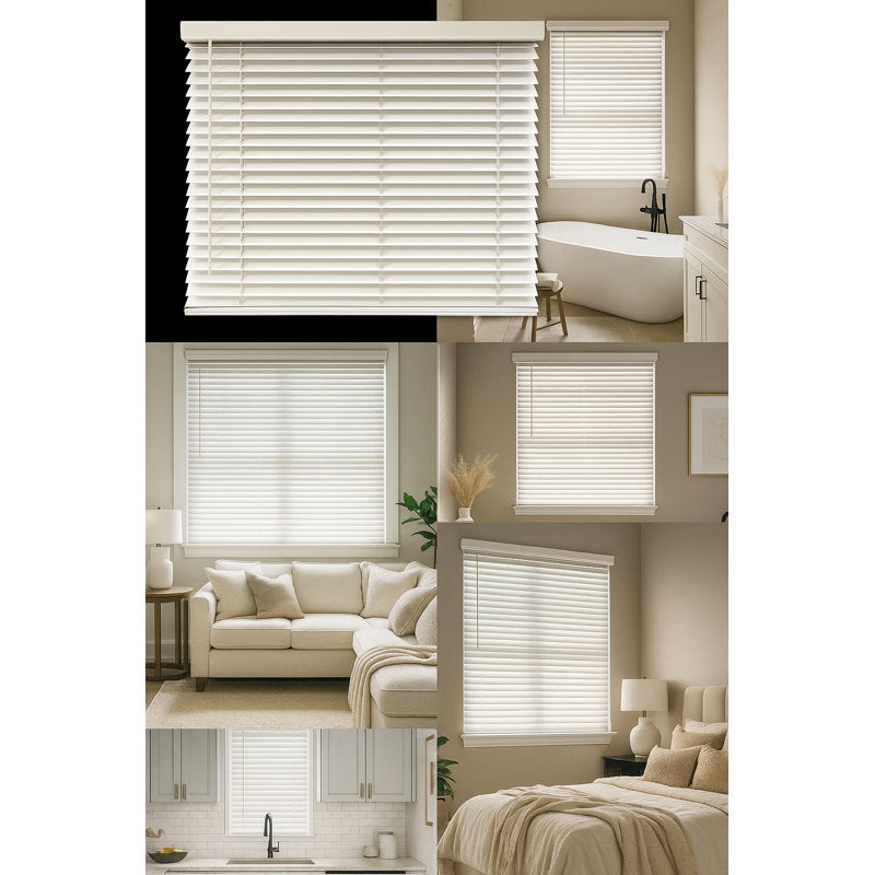 Cordless Faux Wood Blinds - 2-Inch White Slats for Home Privacy
