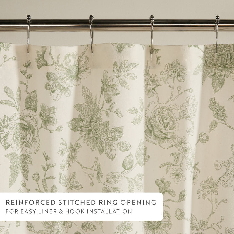 Green Floral Cotton Blend Shower Curtain - 72x72 Bathroom Decor