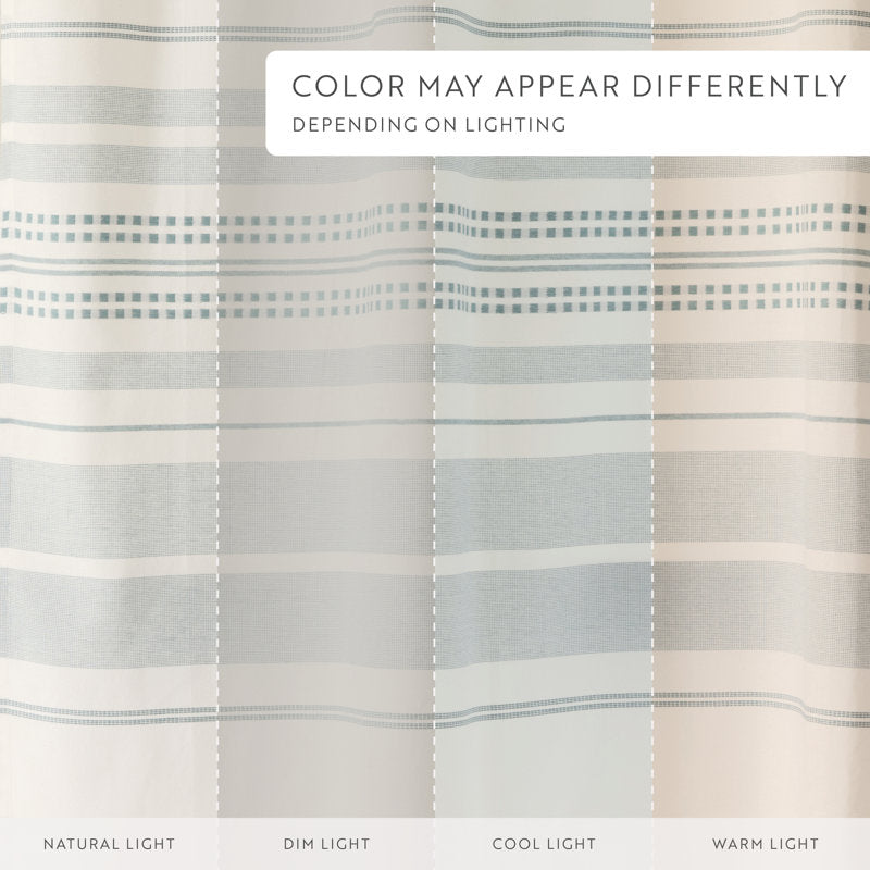 Blue Striped Cotton Blend Shower Curtain - Yarn-Dyed Bathroom Decor