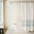 Blue Striped Cotton Blend Shower Curtain - Yarn-Dyed Bathroom Decor