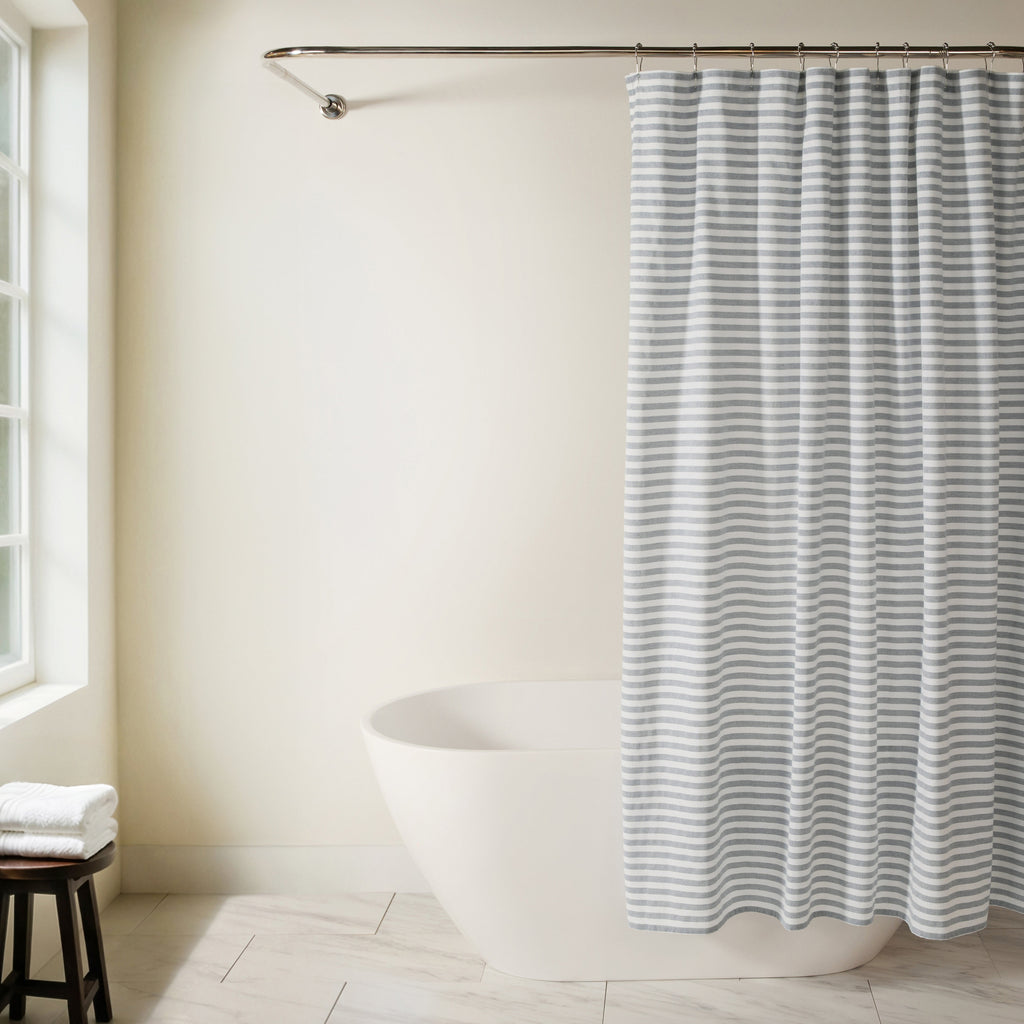Navy Striped Cotton Blend Shower Curtain - 72x72 Modern Bathroom