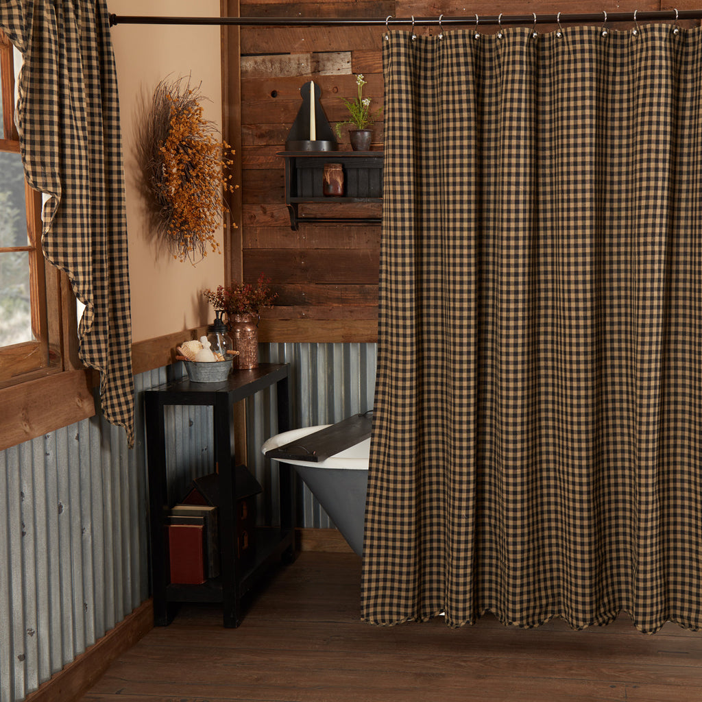 Cotton Checkered Shower Curtain - Farmhouse Style Bathroom Decor