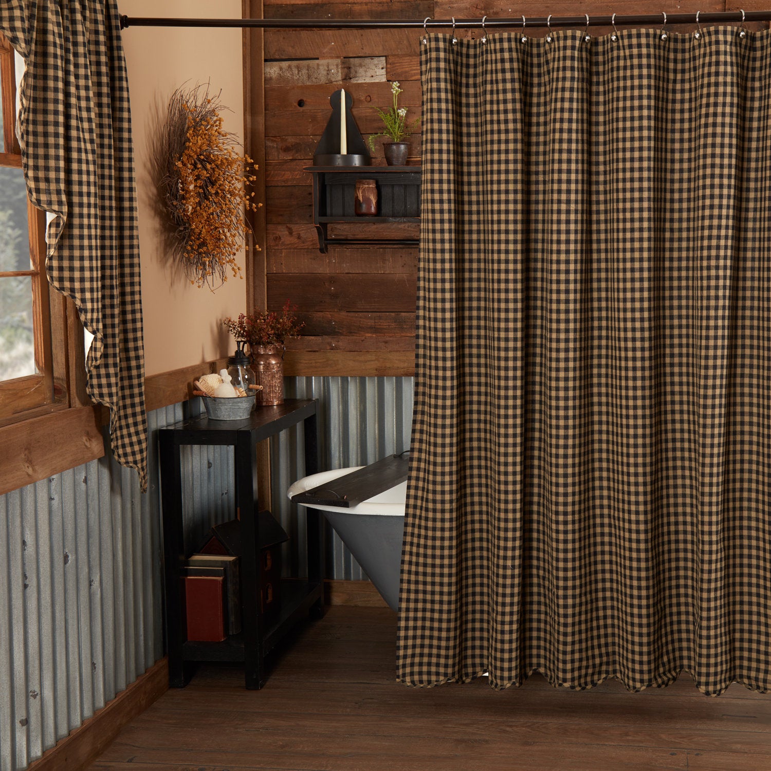 Cotton Checkered Shower Curtain - Farmhouse Style Bathroom Decor