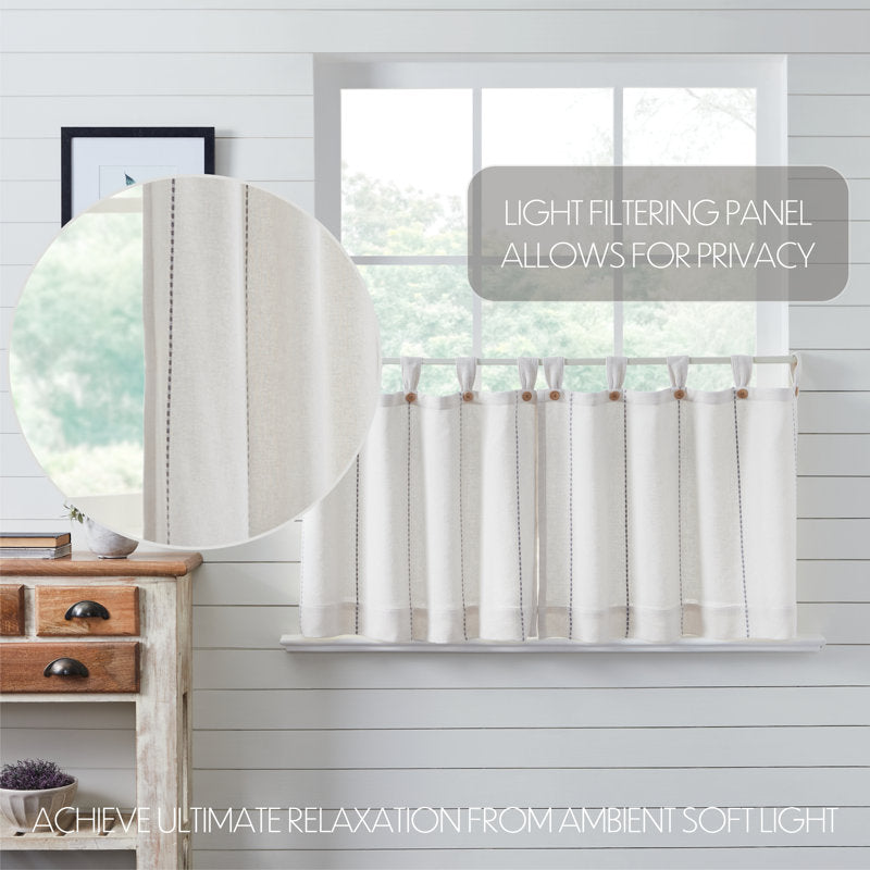 Cotton Striped Cafe Curtain Set - Farmhouse Burlap Tiers for Kitchen