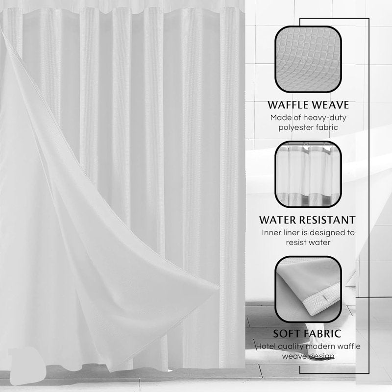 Waffle Weave Shower Curtain with Mesh Window and Liner Set