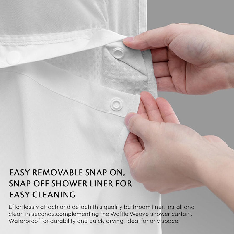 Waffle Weave Shower Curtain with Mesh Window and Liner Set