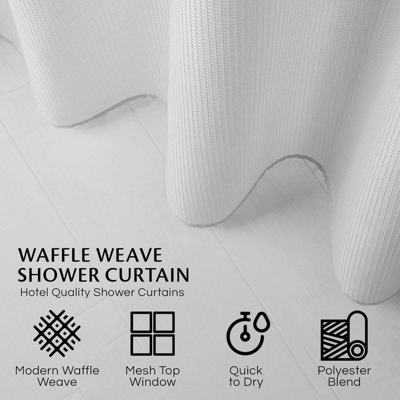 Waffle Weave Shower Curtain with Mesh Window and Liner Set