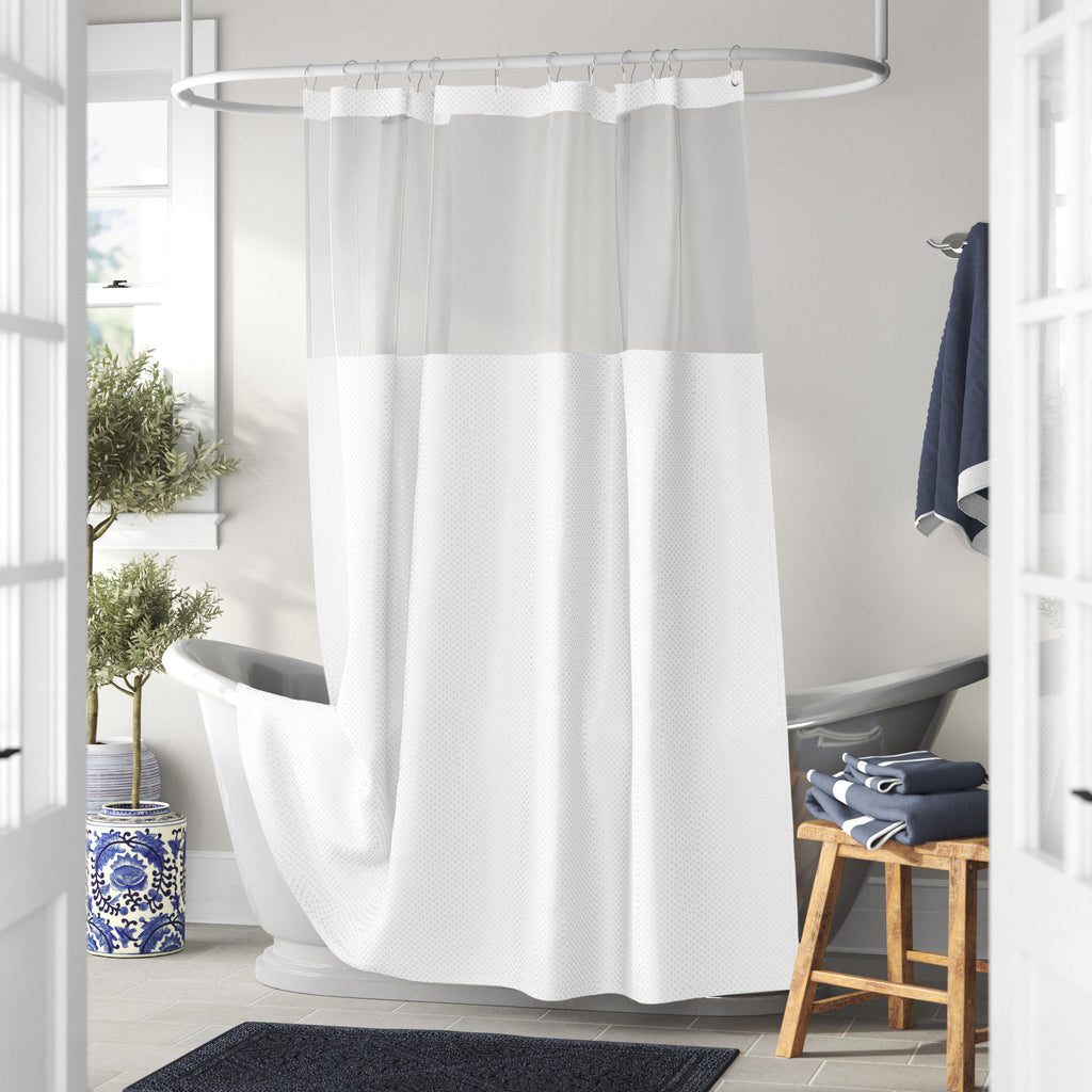 Waffle Weave Shower Curtain with Mesh Window and Liner Set