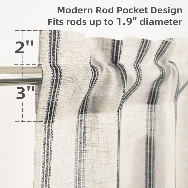 Farmhouse Striped Linen Kitchen Tier Curtains - Set of 2 Cafe Style
