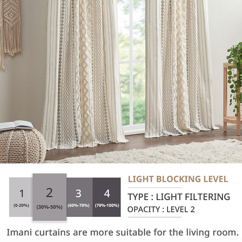 Imani Cotton Boho Curtain Panel - Tufted Chenille Geometric Decor