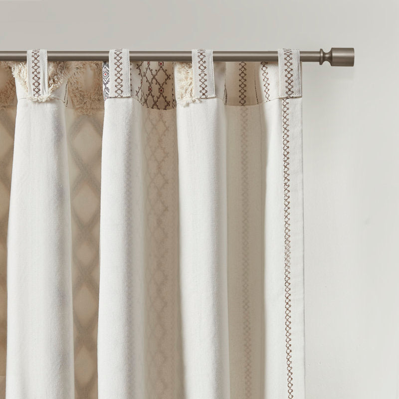 Imani Cotton Boho Curtain Panel - Tufted Chenille Geometric Decor