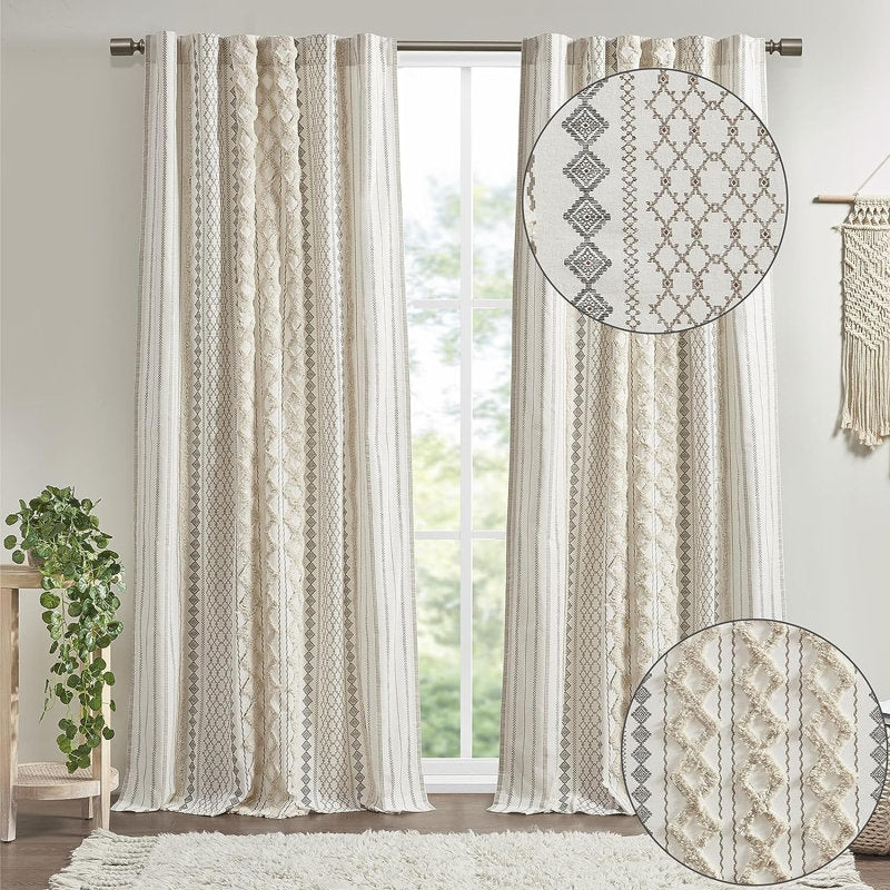 Imani Cotton Boho Curtain Panel - Tufted Chenille Geometric Decor