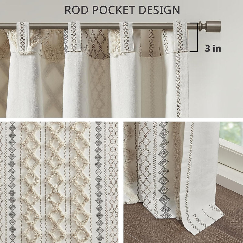 Imani Cotton Boho Curtain Panel - Tufted Chenille Geometric Decor
