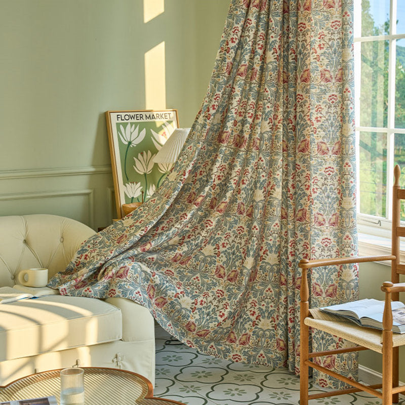 Cotton Blend Floral Room Darkening Curtains - Pinch Pleat Set of 2