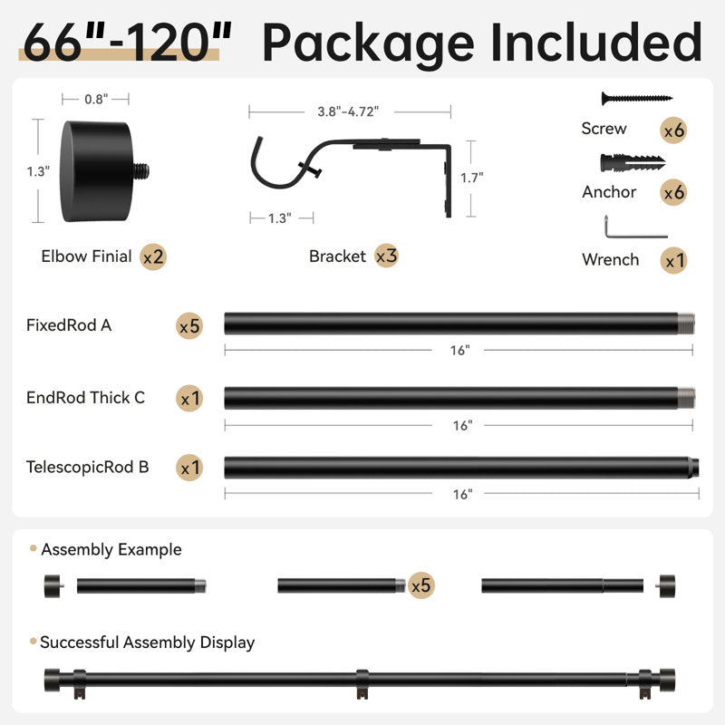 1" Modern Aluminum Adjustable Curtain Rod - Indoor/Outdoor