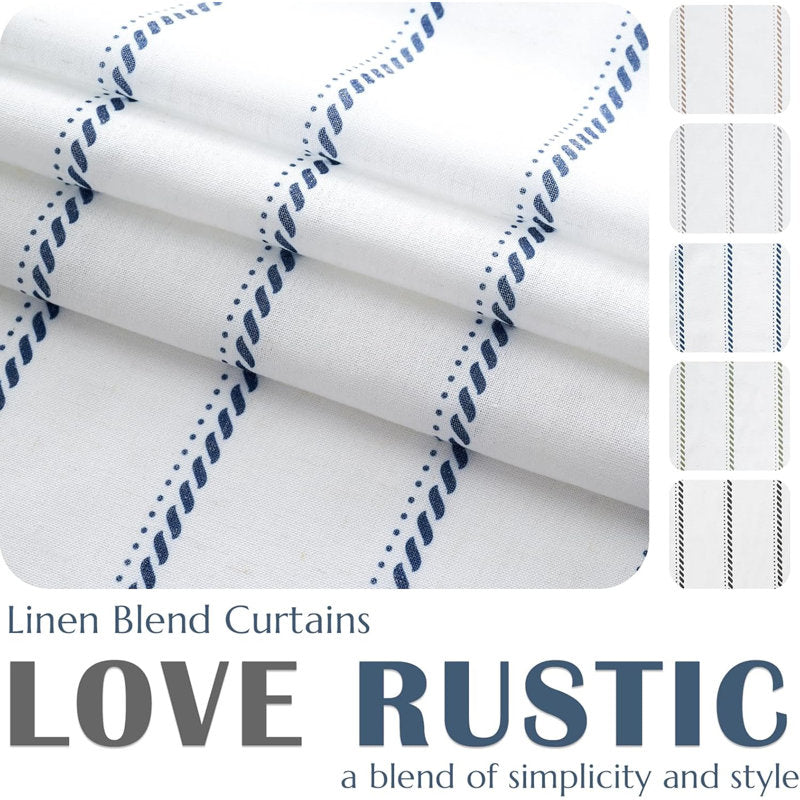 Striped Linen Tier Curtains - Farmhouse Rod Pocket Kitchen Cafe Set