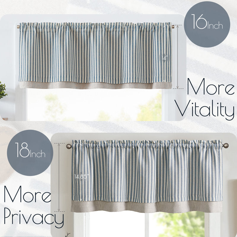 Linen Striped Window Valance - Farmhouse Double Layered Kitchen Curtain