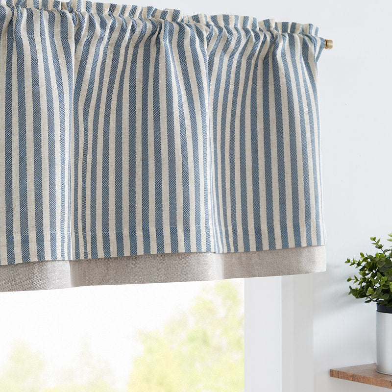 Linen Striped Window Valance - Farmhouse Double Layered Kitchen Curtain