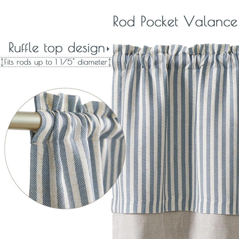 Linen Striped Window Valance - Farmhouse Double Layered Kitchen Curtain