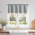 Linen Striped Window Valance - Farmhouse Double Layered Kitchen Curtain